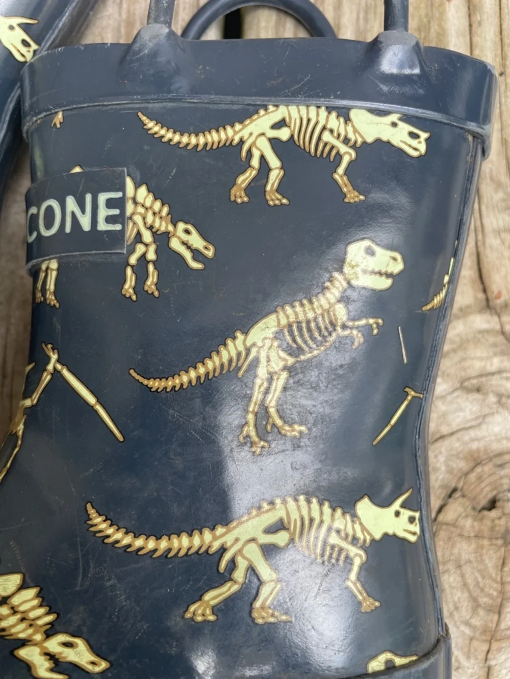 🦕🦖Lone Cone Kids Dinosaur Rain Boots Wellies Navy Yellow Size 5 Waterproof